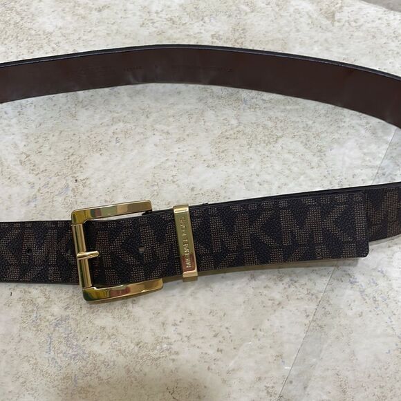 MICHAEL KORS SYNTHETIC LEATHER MK DESIGN BELT IN BROWN - Picture 8 of 9